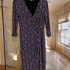 Maggy London Purple and Black Long Sleeve Sheath Dress